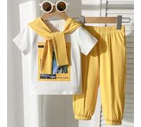 3 Stück/Set Baby Jungen Lässig Multifunktions Regenjacke, modisches bedrucktes Kurzarm-Top und Hose mit Gummibund, geeignet für Pendeln, Schule, Lässi