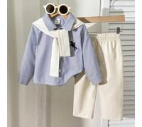 3 Stück/Set Baby Jungen Lässig Multifunktions Regenmantel, gestreiftes Hemd mit Kragen und Hose mit Gummibund, geeignet für Pendeln, Schule, Lässig, U