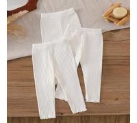 3 Stück/Set Baby Mädchen Leggings weiß gerippte Baumwollhose Neugeborene Grundlegender Casual Stil locker gerade Passform für Herbst Urlaub einfach &