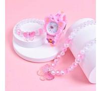 3 Stück/Set kreative bewegliche Schmetterling Quarzuhr, Kinderuhr, luxuriöses Acryl Prinzessin Halskette & Armband Schmuckset, Geschenk für Mädchen