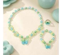 3 Stück/Set Prinzessin Schmetterling Charm Halskette mit Armband und Ring Schmuckset für Mädchen, Tochter, Nichte, perfekt als Geburtstagsgeschenk