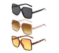 3 Stück Sonnenbrillen Mit Großem Rahmen, Modebrillen, Damensonnenbrillen, Sonnenbrillen Mit Großem Rahmen, Quadratische Retro-Brillen, Sonnenschutzbrillen, Geeignet Für Pendeln, Strand, Reisen