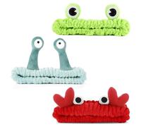 3 Stück Spa-Stirnband, Gesichtswasch Haarband Gesichts Make-up Kopfband Hautpflege Kopfwickel Cartoon-Design Elastisches Stirnband Süßer Frosch Schnecke Krabbe Haar Accessoires für Dusche Schönheit