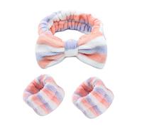 3 Stück Spa Stirnband Wrist Band Waschset, Kosmetisches Stirnband, Weiches elastisches Haar Band, Koralle Plüsch Band, Tragbares wasserdichtes Handgelenk Band, Schmetterling Krawatte Haarband