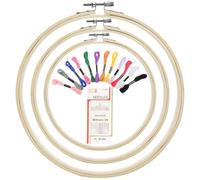 3 Stück Stickrahmen Holz Bambus Stickrahmen 10/15/18cm Stickrahmens Set Embroidery Hoop Bambus Embroidery Hoop mit 1 Schachtel Nadeln + 12 Farben Stickgarn für Diy Kreuzstich, Stickerei, Kunsthandwerk