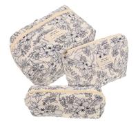 3 Stück Süßes Kosmetiktäschchen aus Baumwolle mit Griff | Gestepptes Blumenmuster, Handlich und Tragbar, für Damen, Pendler, Badartikel und Haaraccessoires