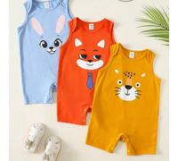 3 Stück Unisex Baby Kleidung, süßer Sommer gestrickter Cartoon Tier Hase Fuchs Muster ärmelloser Romper, mehrfarbig