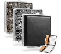 3 Stück Zigarettenetui aus Leder und Metall, PU Zigarettenschachtel für 20 Zigaretten, Edelstahl Zigarettencase Zigarettenbox 10 * 10 * 2 cm für Hosentaschen und Hemdtaschen