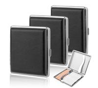 3 Stück Zigarettenetui Leder Metall,Zigarettenetui aus Leder und Metall,PU Zigarettenschachtel für 20 Zigaretten, Zigarettencase mit Schnappverschluss,Zigarettenbox für Hosen und Hemdtaschen