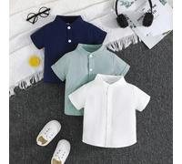 3 Stücke Baby Jungen einfaches und modisches Kurzarm Hemd Set, Frühling/Sommer neues einfarbiges Gentleman Outfit in drei Farben für die Rückkehr zur