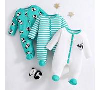 3 Stücke Baby Jungen süße Cartoon Panda & gestreifter Muster Langarm Jumpsuit, geeignet für alle Jahreszeiten