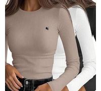 3 Stücke besticktes Pferde Dekor Slim Fit Rundhals Langarm T-Shirt Set