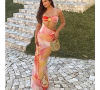 3 Stücke Blume Muster Lässig Süß Elegant Sexy Boho Rückenbindung Bikini Bademode, geeignet für Strand, Urlaub, Alltag, Frühling/Sommer Urlaub Rosa