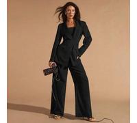 3 Stücke Damen Braun Schal Kragen Anzug Set, Damen Casual Pendler vielseitiger Anzug Set, geeignet für Büro, Pendeln, Ausflüge, lässiges Anzug Set Bla