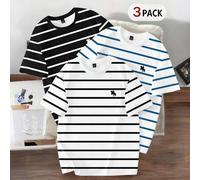 3 Stücke klassische gestreifte & Pferde-Muster Lässig T-Shirts, modische gestreifte bedruckte T-Shirt 3 Pack Unisex
