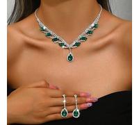 3 Stücke Luxus Kristall & Edelstein Halskette und Ohrringe Set, eleganter Schmuck für Frauen, geeignet für Hochzeit, Party, Alltag, Muttertag, Valenti
