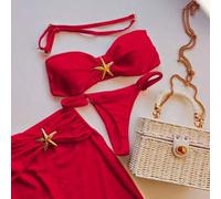 3 Stücke/Set 2025 Neuer Sexy Bikini, europäischer und amerikanischer Stil einfarbiges Schnallen Design Split Frauen Luxus Badeanzug