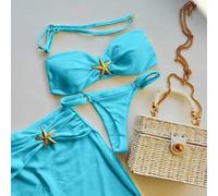 3 Stücke/Set 2025 Neuer Sexy Bikini, europäischer und amerikanischer Stil einfarbiges Schnallen Design Split Frauen Luxus Badeanzug