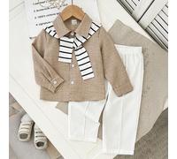 3 Stücke/Set Baby Jungen Lässig Multifunktions Regenjacke, Hemd mit Leinenkragen und langem Arm und Hose mit Gummibund, geeignet für Pendeln, Schule,