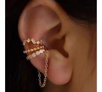 3 Stücke/Set Clip-On Ohrringe für Frauen, minimalistisch-modische synthetische Kubikzirkonia eingebettete C-förmige Quasten-Ohrringe, geeignet für Mus