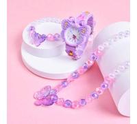 3 Stücke/Set kreative bewegliche Schmetterling Quarzuhr, Kinderuhr, luxuriöses Acryl Prinzessin Halskette & Armband Schmuckset, Geschenk für Mädchen
