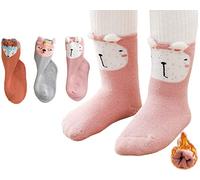 3 Sück Baby Jungen Mädchen Dicke Winter Babysocken mit Tier Muster Frottee Plüsch Warme Socken für Kind Neugeborene 0-36 Monate Thermo Baumwolle Baby Socken Geschenk zur Babyparty