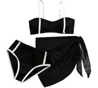 3 Teilig Mädchen Teenager Badeanzug Neckholder Badeanzuge mit Rock Blumendruck Bikini Set Sommer Tankini Schwimmanzug