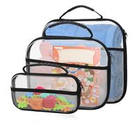 3-teilige Harttasche mit Reißverschluss und Griff, transparente, wasserdichte Reißverschlusstasche mit seitlicher Netztasche für Baustein-Briefpapier(schwarz,transparent)