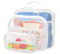 3-teilige Harttasche mit Reißverschluss und Griff, transparente, wasserdichte Reißverschlusstasche mit seitlicher Netztasche für Baustein-Briefpapier(weiß,transparent)