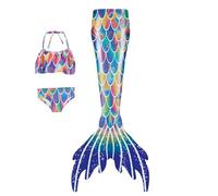 3-Teiliger Badeanzug Damen Sexy Bikini Bademode mit Bikinihose und Neckholder Bikinioberteil Fischschuppen Druck Badeanzüge Schwimmanzug Sets Sommer Strandmode Swimsuit Badebekleidung (Navy, XL)