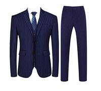 3-teiliger Herren-Anzug mit Nadelstreifen, schmale Passform, Freizeitkleid, Blazer + Weste + Hose, Marineblau, 48