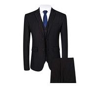 3-teiliger Herren-Anzug mit Nadelstreifen, schmale Passform, Freizeitkleid, Blazer + Weste + Hose, Schwarz, 48