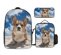 3-teiliger Rucksack für Damen und Herren, leicht, lässig, Tagesrucksack, Schultertaschen-Set mit isolierter Lunchtasche und Federmäppchen, Organizer, Hund, der am Strand liegt, Stil, Einheitsgröße