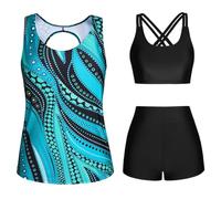 3-teiliger Tankini Damen Bauchweg Bademode Set Freizeit Badeanzug Tankinis Zweiteiler Sets Große Größen Sommer Elegant Badeanzüge Für Frauen Oberteil Mit Badeshorts Freizeit Sport Badebekleidung