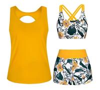 3-teiliger Tankini Damen Bauchweg Bademode Set Freizeit Badeanzug Tankinis Zweiteiler Sets Große Größen Sommer Elegant Badeanzüge Für Frauen Oberteil Mit Badeshorts Freizeit Sport Badebekleidung