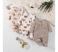 3-teiliges Baby Jungen süßer Cartoon Bär Allover Muster Jumpsuit Set