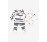3-teiliges Baby-Set PETIT BATEAU, Streifen & Boote blau Gr. 74