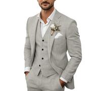 3-teiliges Herren-Anzug-Set aus Leinen, lässig, leicht, Blazer, Jacken, Westen, Hosen, Set für Hochzeit, Business, Abschlussball, Anzug, Hellgrau, XL