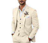 3-teiliges Herren-Anzug-Set aus Leinen, lässig, leicht, Blazer, Jacken, Westen, Hosen, Set für Hochzeit, Business, Abschlussball, Anzug, Light Champagne, XL