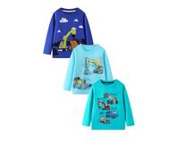 3-teiliges Langarm-T-Shirt für Jungen, Baumwolle, bedruckt, lässig, Rundhalsausschnitt, für Kleinkinder, kleine Kinder, Größen 2-7 Jahre