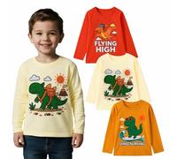 3-teiliges Langarm-T-Shirt für Jungen, Baumwolle, bedruckt, lässig, Rundhalsausschnitt, für Kleinkinder, kleine Kinder, Größen 2-7 Jahre