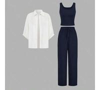3-teiliges Schwarz-Weiß Karoset: Chiffonbluse, schmal geschnittener Blazer, weite Hose für Damen, Neuheit Herbst 2024, elegant, lässig