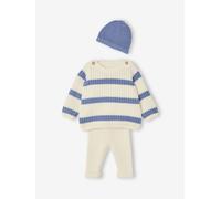 3-teiliges Strick-Set Baby Junge mit Pullover, Hose & Mütze blau Gr. 50 von Vertbaudet