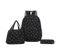 3-teiliges Studenten-Büchertaschen-Set mit Cord-Schleifen-Aufdruck, mit Lunchbox, Federmäppchen, Reise-Tagesrucksack, Laptop-Rucksäcke for Teenager, Mädchen, Frauen, College (schwarz)