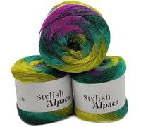 3 x 150g Ilkadim Export Stylish Alpaca Strickgarn - 450g Alpaka Acryl Wolle, 1575m Lauflänge, weiches Farbverlaufsgarn, Häkel- & Strickwolle, Nadelstärke 3-3,5 (lila grün gelb 7703)