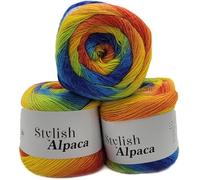 3 x 150g Ilkadim Export Stylish Alpaca Strickgarn - 450g Alpaka Acryl Wolle, 1575m Lauflänge, weiches Farbverlaufsgarn, Häkel- & Strickwolle, Nadelstärke 3-3,5 (terrakotta blau grün gelb 7708)
