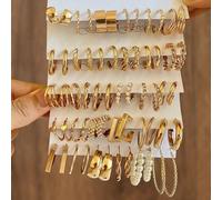 30-6 Paar Mode Gold Ohrringe Set, Kunstperlen und geometrische Herz-Quadrat Ohrstecker, für den täglichen Gebrauch, ideales Geschenk für sie