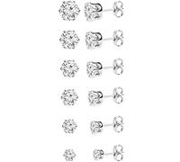 30 Paar/60 Stück Zirkonia-Ohrstecker, 6 Größen, rund, transparent, für Damen und Herren, 3-8 mm, praktisches Design