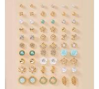30 Paar elegante Blumen- und Strass-Perlen-Ohrstecker Set, minimalistisches Design für Frauen, geeignet für täglich, Lässig und Party Tragen