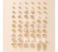 30 Paar elegante minimalistische Metall-Faux-Perlen, kleine Blumen, Strass, Herz, Schleife Ohrstecker Set, luxuriöses Geschenk für Frauen